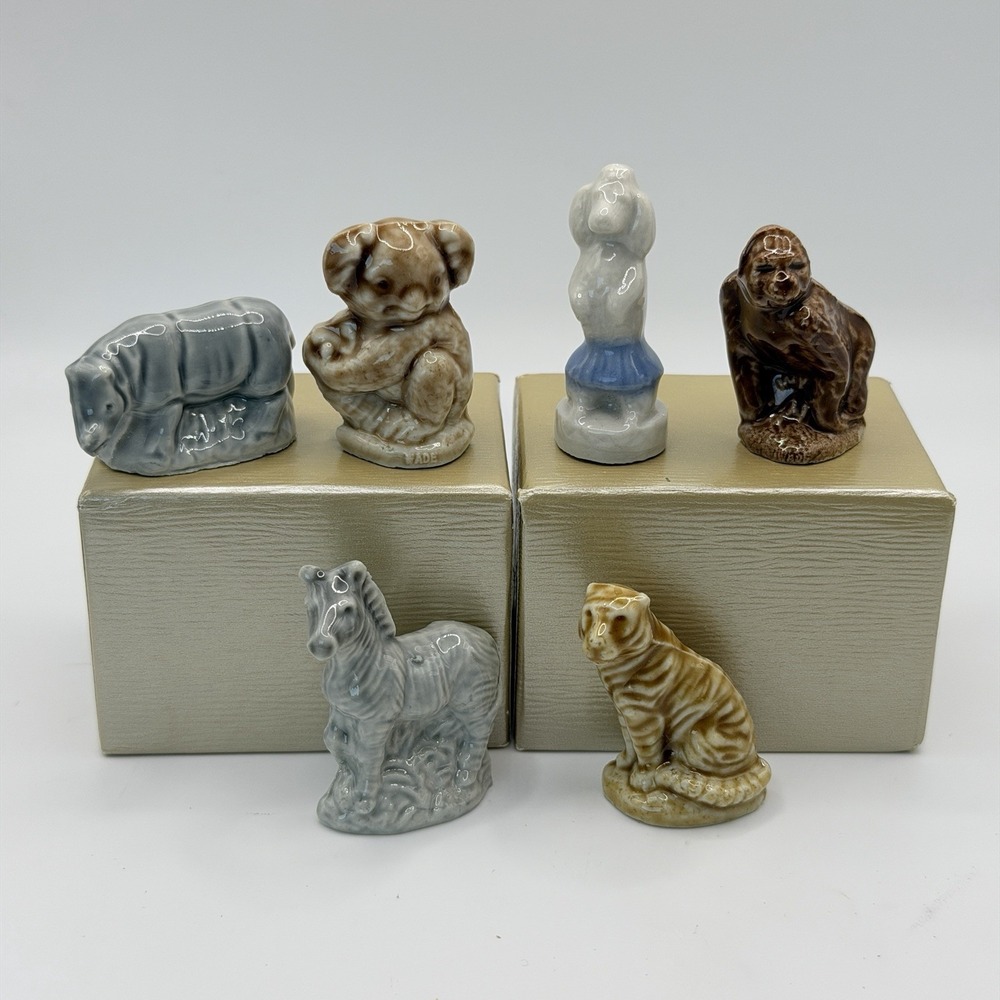 Lot of 6 Wade England Miniature Figurines Tiger Poodle Rhino Zebra Koala Ape